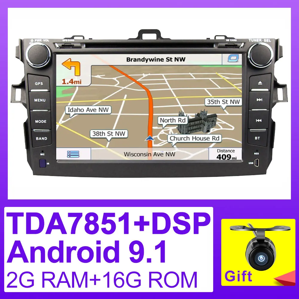 Eunavi TDA7851 2 din Android 9,1 Автомобильный мультимедийный dvd плеер gps для Защитные чехлы для сидений, сшитые специально для Toyota Corolla 2007 2008 2009 2010 2011 1024*600 стерео радио