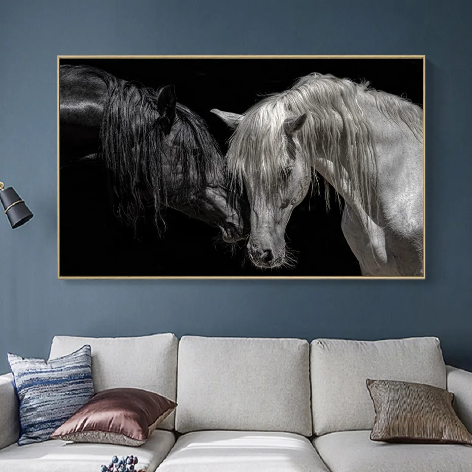 Африка пара Животные черный белый цвет ЛОШАДЬ Холст Картины плакаты с любовью
