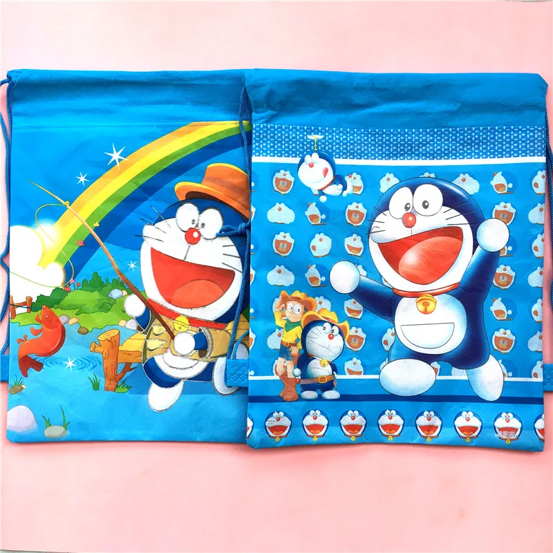 

12pcs Cat Doraemon Non-Woven Fabrics Drawstring Bag Backpack For Kids Birthday Party Favor Schoolbag Giftbag Handbag