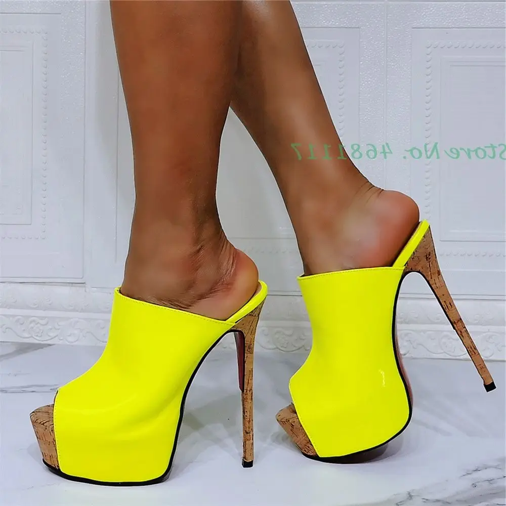 

Туфли-лодочки женские на очень высоком каблуке, прозрачные, с открытым носком, пробковая платформа, вечерние босоножки, желтые, на лето