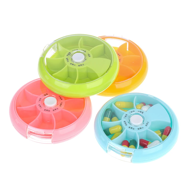 

Круговой поворот таблетница 7 слотов для карт круглая Повседневная Еженедельные таблетки приспособления для резки