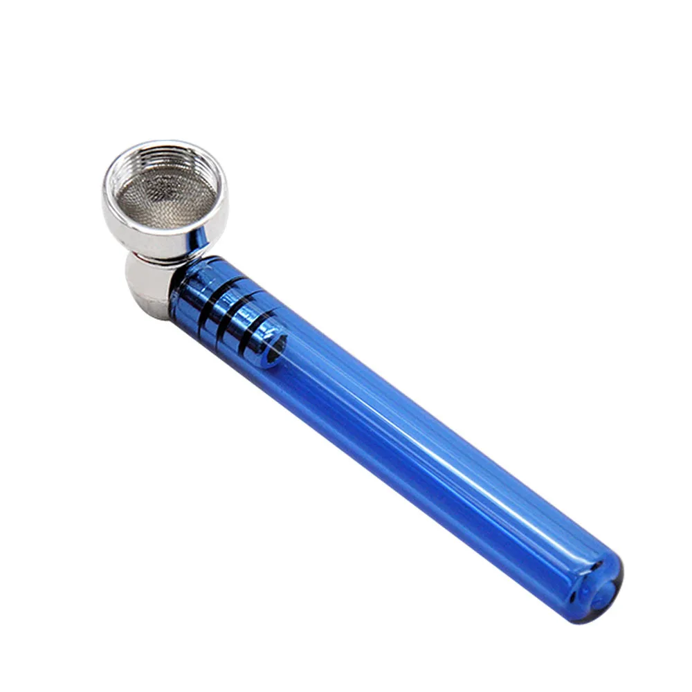 Премиум стеклянная трубка для курения с прозрачной ручкой 93 мм металлической