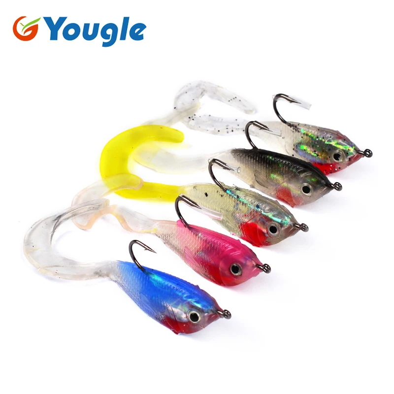 

YOUGLE 5Pcs/Lot Soft Fishing Lures Fake Bait With T-tailed Hook 5.1cm 5g