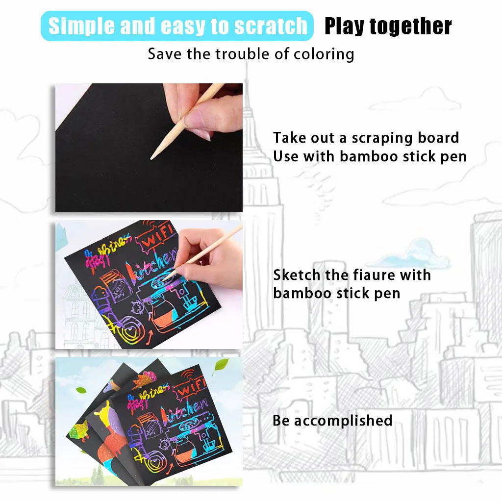 Scratch Notes Set Doodle Art With 100 Holographic Rainbow Paper 2 Stylus Stencils Magic montessori toys | Игрушки и хобби