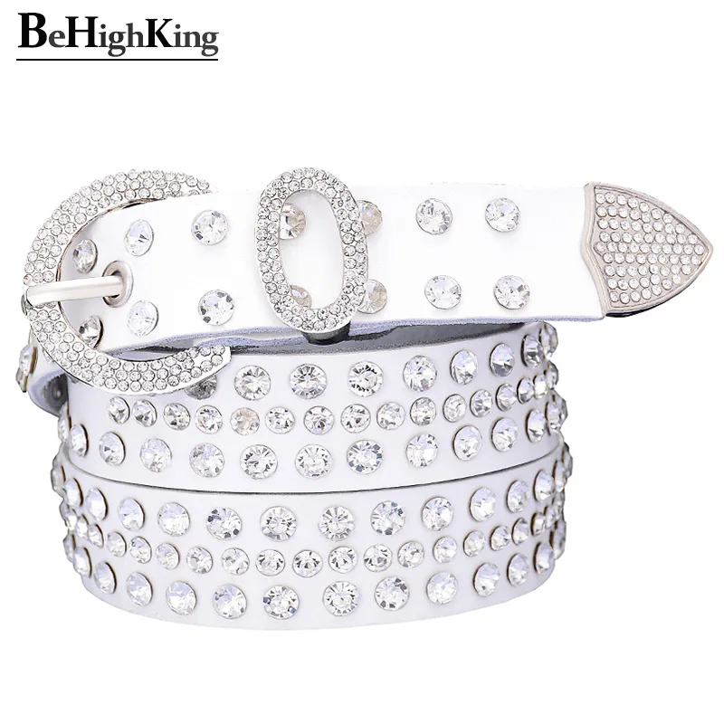 Fashion rhinestone genuine leather belts for women Luxury Pin buckle