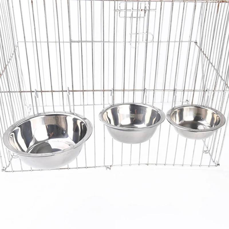 

1 Set Stainless Steel Pet Bowl Can Hang Stationary Dog Cage Bowls Dog Cat Hanging Bowls Durable Puppy Kitten Feeder