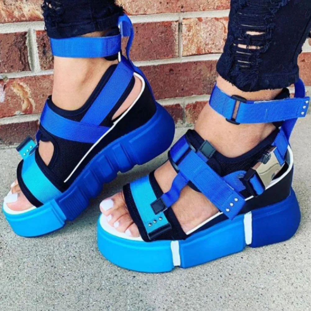 

BONJOMARISA hot sale brand INS colorful platform sandals mixed-color high gladiator sandals women height increasing shoes woman