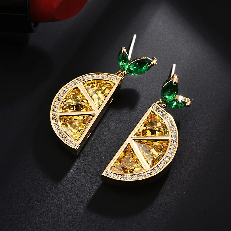 

New Fashion Lemon Crystal Earrings Ss925 Pin Earrings Fruit Earrings