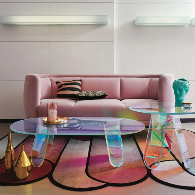 Mesa de acrílico transparente de estilo nórdico, mueble de dormitorio redondo, Simple, con láser de Color café, para dormitorio