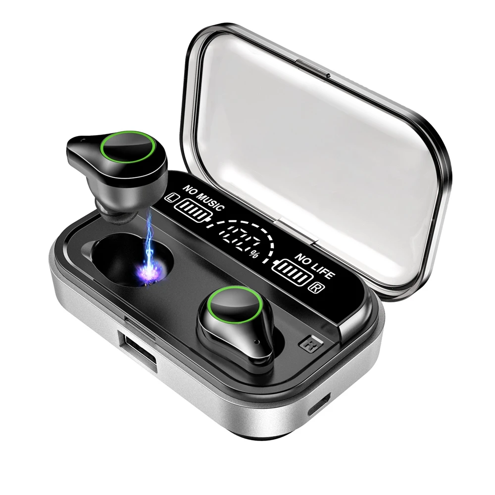 TWS True Bluetooth наушники IPX7 водонепроницаемые беспроводные наушники HD двойной цифровой дисплей 6D объемный стерео звук гарнитура для типа C - Цвет: Silver