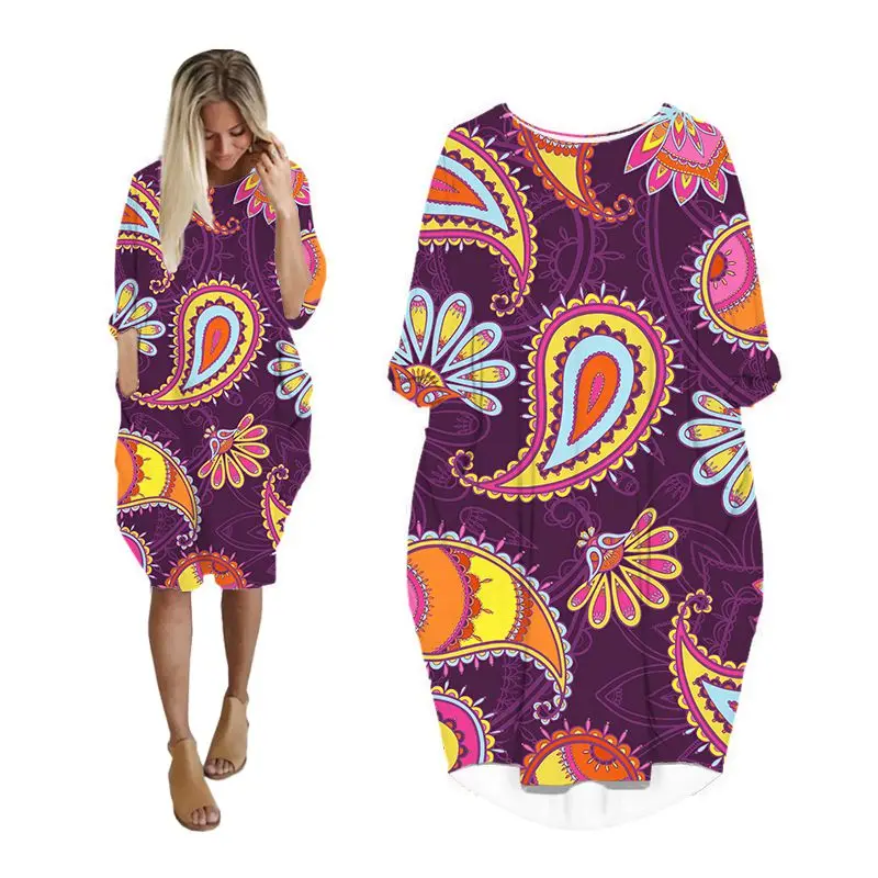 Женское платье с принтом пейсли уличная одежда длинным рукавом и 3d платья миди