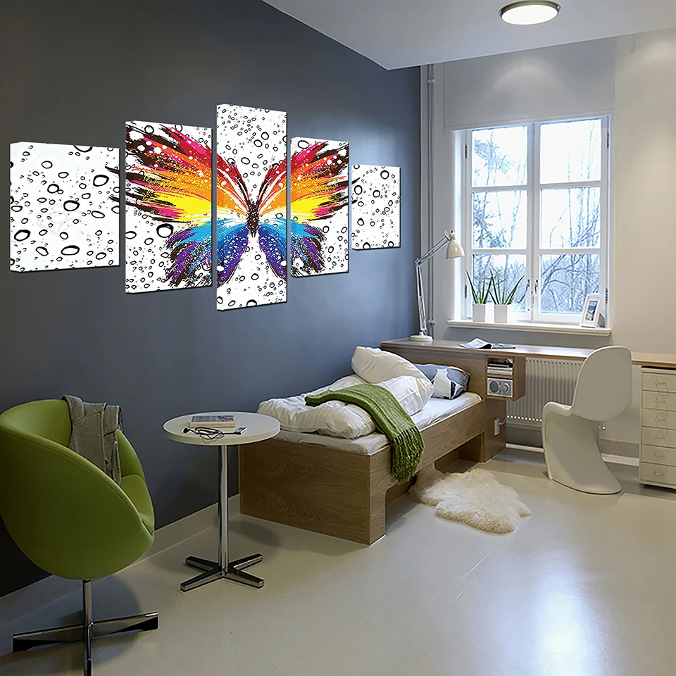 

Wall HD Modular Pictures Modern Home 5 Panels Butterfly Colorful Pattern Decorative Quality Canvas Painting Living Room Posters