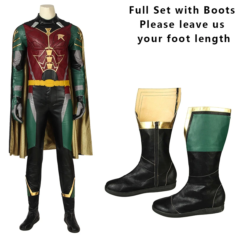 full set with boots Фильм DC Бэтмен Робин, Косплей Костюм Ночной член Грейсон Взрослый Хэллоуин команда супергероев сапоги комбинезон плащ костюм - Цвет: full set with boots