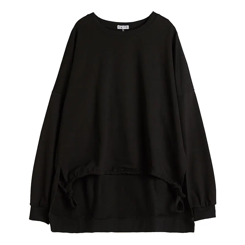 DIMANAF Autumn Winter Plus Size Women T-Shirt Basic Tunic Tops Shirts Cotton Long Sleeve Loose Casual Female Clothes Solid Black