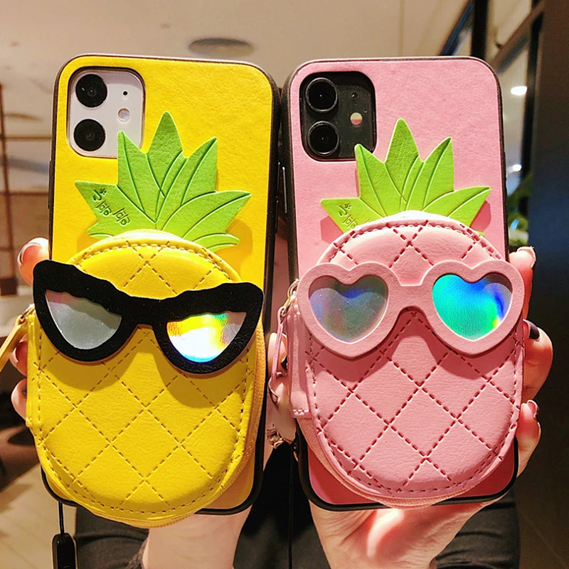 Милый кошелек с 3D рисунком ананаса ремешком чехол для телефона iPhone 11Pro 6 7 8 Plus XS Max X