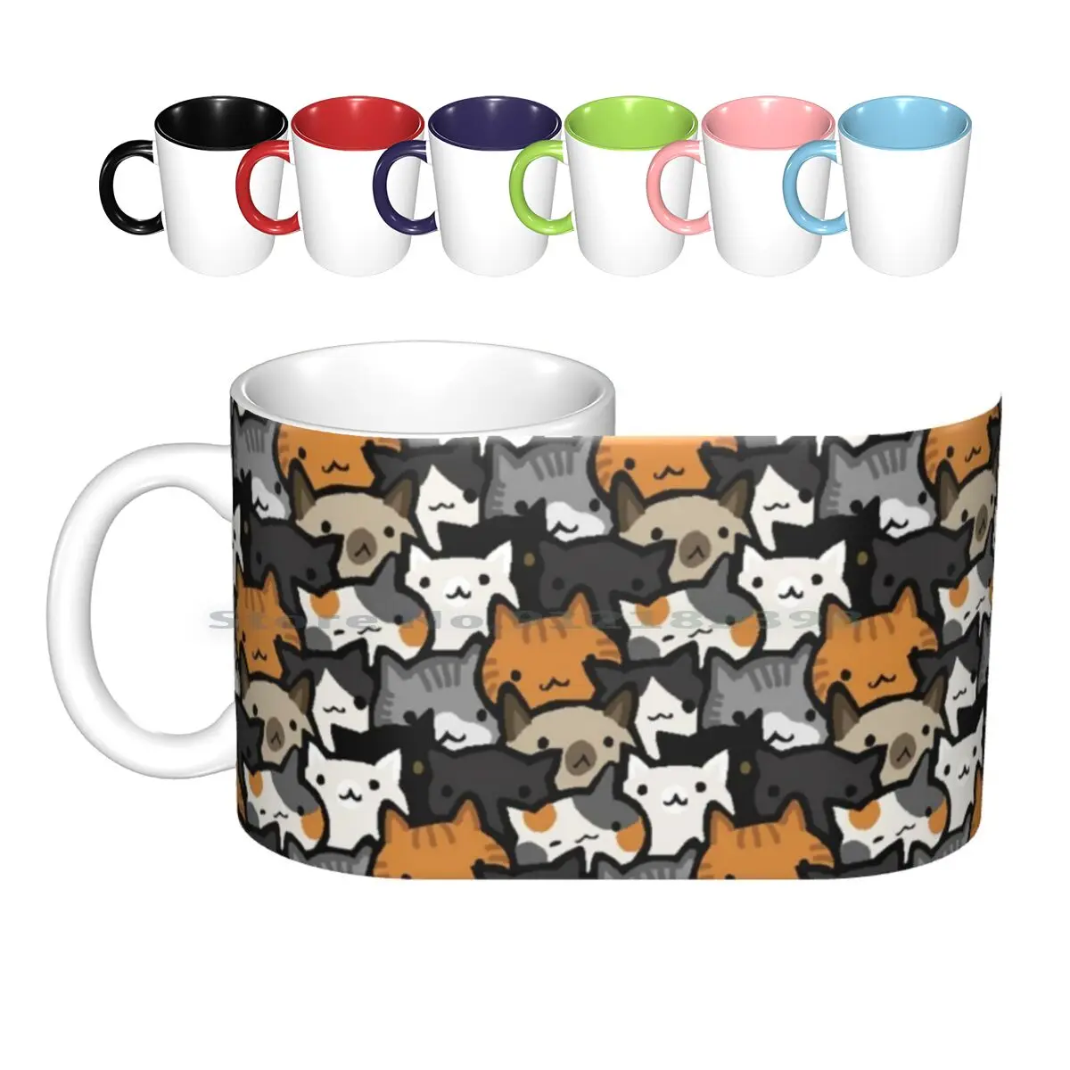 

Cat Crowd Ceramic Mugs Coffee Cups Milk Tea Mug Cat Cats Pattern Cute Animal Kittens Kitty Siamese Fluffy Feline Giftoriginal