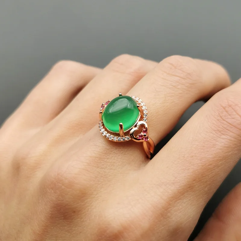 Jadery этнический изумруд зеленый нефрит кольцо розовое золото 925 пробы серебро
