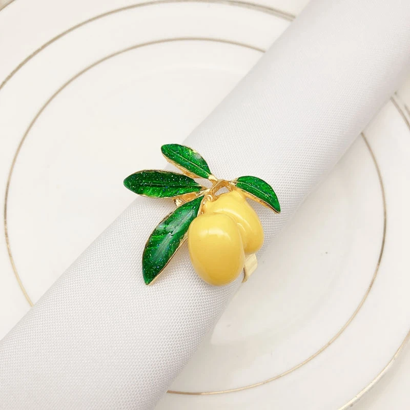

12 Pieces Lemon Napkin Rings Summer Fruit Serviette Buckle Holder Summer Napkin Rings Dinner Napkin Holder for Party,Etc