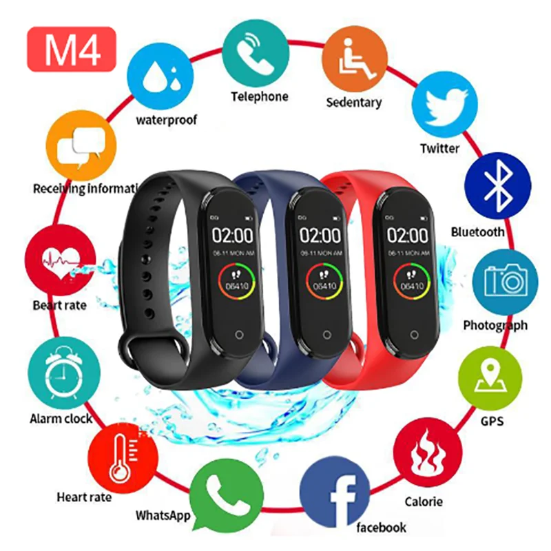 

2021 M4 Smartband Fitness Bracelet Sport Waterproof Pedometer Smartwatch Men Women Wristwatch Heart Rate Blood Pressure Monitor