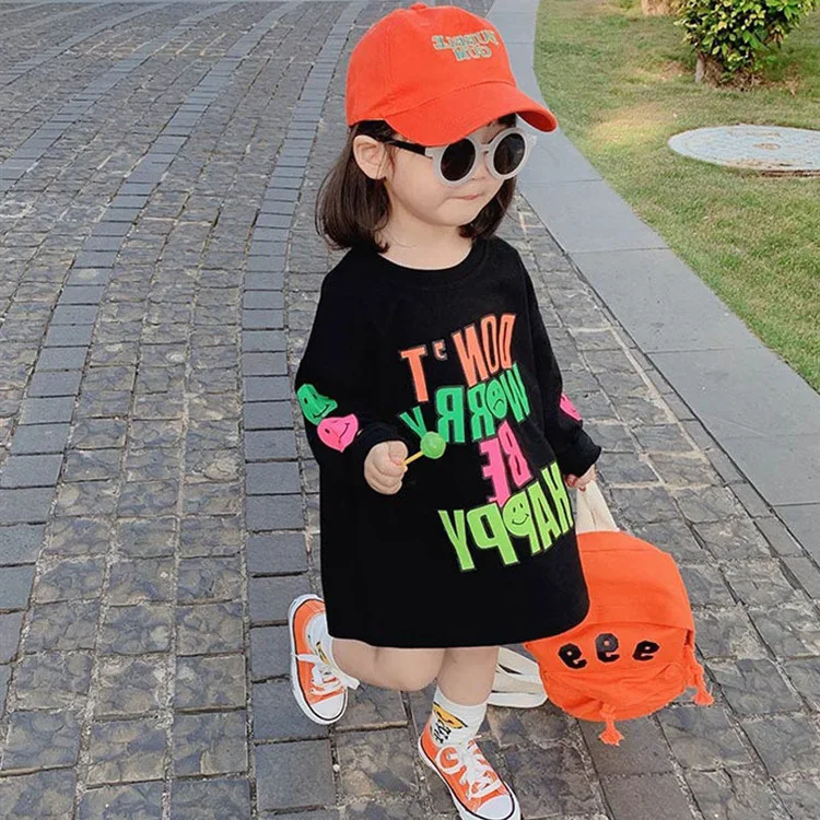

2-8 Y Baby Girls Long Sleeve T Shirt 2021 Spring Autumn Kids Fashion Long Cotton T-shirt Letter Print Casual Pullovers for Girls