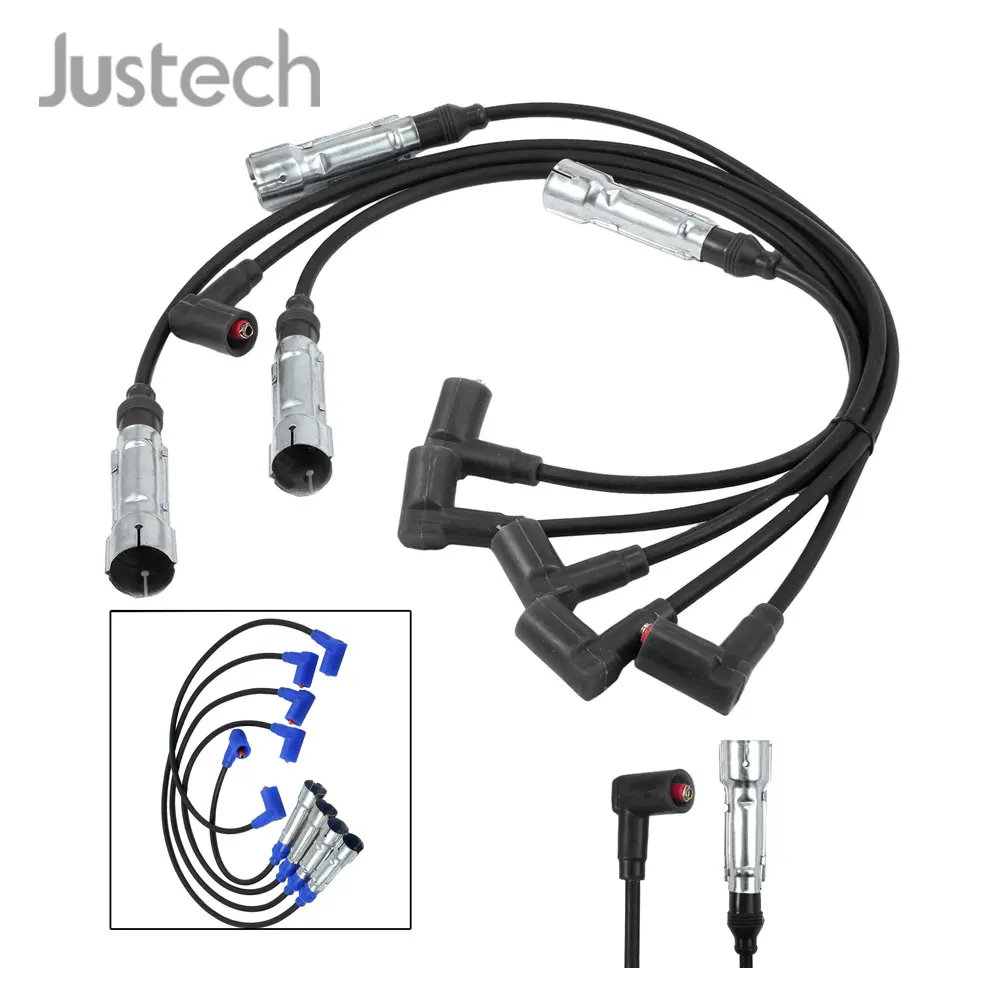 Новый комплект кабелей зажигания Justech 032905483G 059998031 для SEAT VW GOLF 2 1,0-1,3-1,8 JETTA TRANSPORTER T3, черный/синий комплект зажигания - изображение