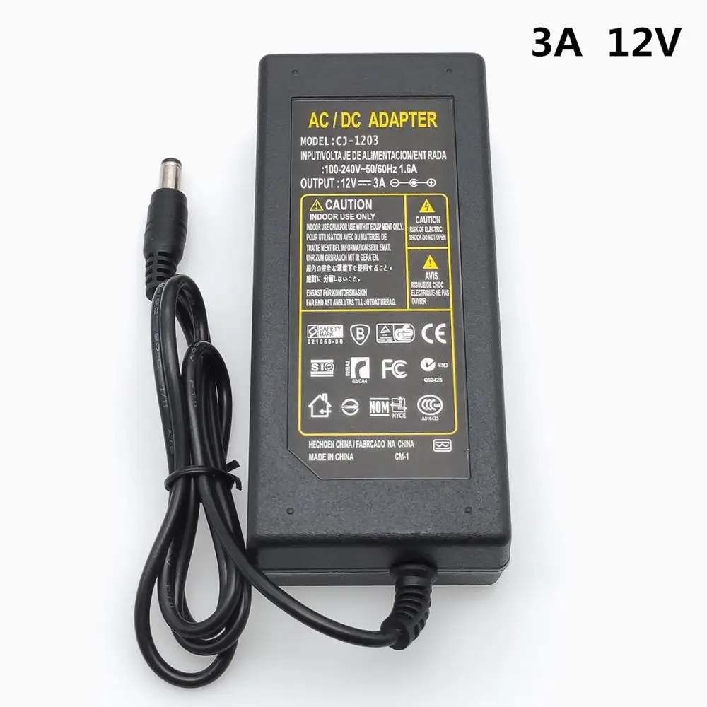 12V 3A AC/DC источник питания зарядное устройство адаптер трансформатора 5050 3528 Светодиодный светильник RGB полосы без пробок