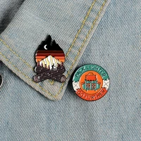 mountain starry night enamel pin custom wild camping hiking brooches %c2%a0adventure jewelrybag clothes lapel pin badge kids gifts
