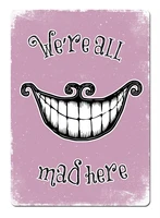 all mad here smile pink metal wall sign plaque art alice cat mad hatter crazyvisit our store more products