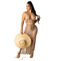 jrry sexy women knitted set two pieces crop top slit skirt crocheted 2 pieces set hollow out crochet beach knitwear
