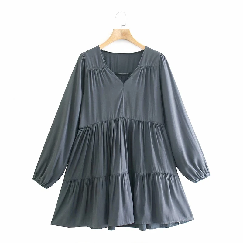 

Женское винтажное платье-Мини с V-образным вырезом и длинным рукавом