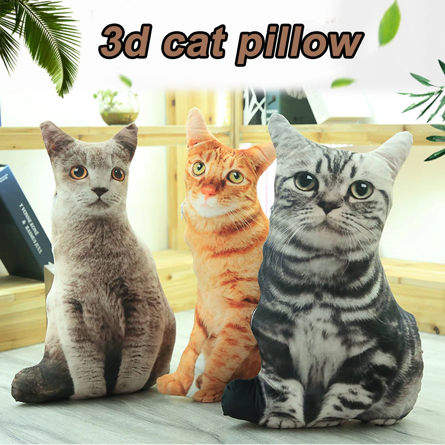 Детская мягкая плюшевая 3D подушка в форме кошки 45 см|Плюшевые подушки| |