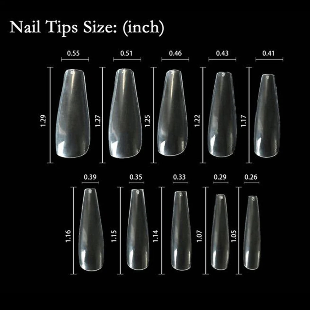 500 шт. Длинные накладные ногти в форме балерины белый/прозрачный/натуральный гроб