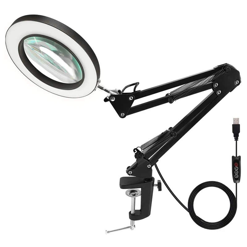 

3 Color Modes Stepless Dimming, LED Magnifying Glass Desk Lamp Suitable for Close Work, Maintenance, Crafts, Reading