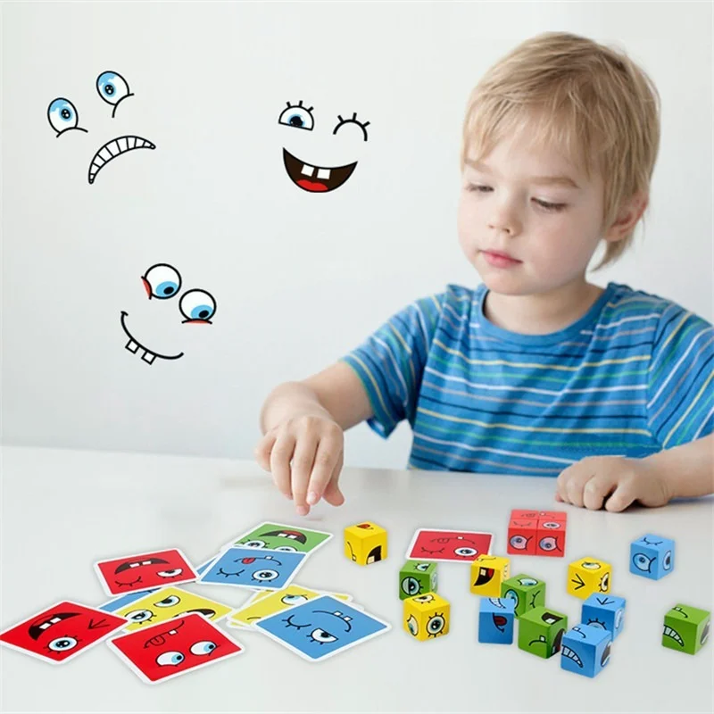 

Cube Face Changing Building Blocks Board Game Cartoon Puzzle Montessori Toys Wooden Level Game Thinking Challenge Kids Toys