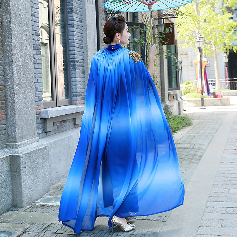 

Summer New Women Velour Half Sleeve Cheongsam Skirt Elegant Slim Split Wedding Party Gown Plus Size 5XL Qipao Cloak Suit
