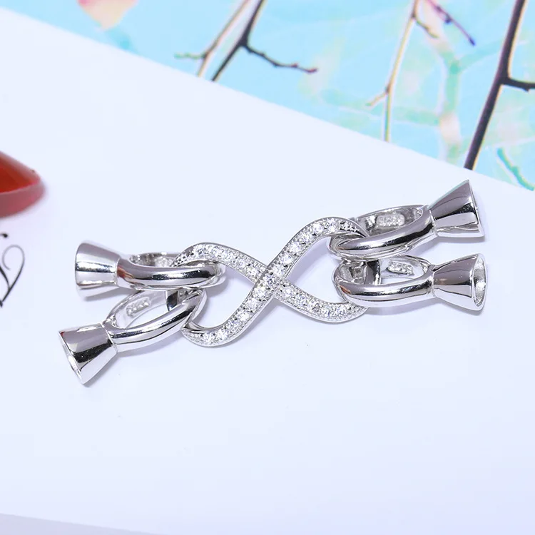 

NEW Design Two Rows 925 Sterling Silver Wholesale Necklace Bracelet Clasps and Hooks Jewelry Accessory Parts Settings, 3pcs/lot