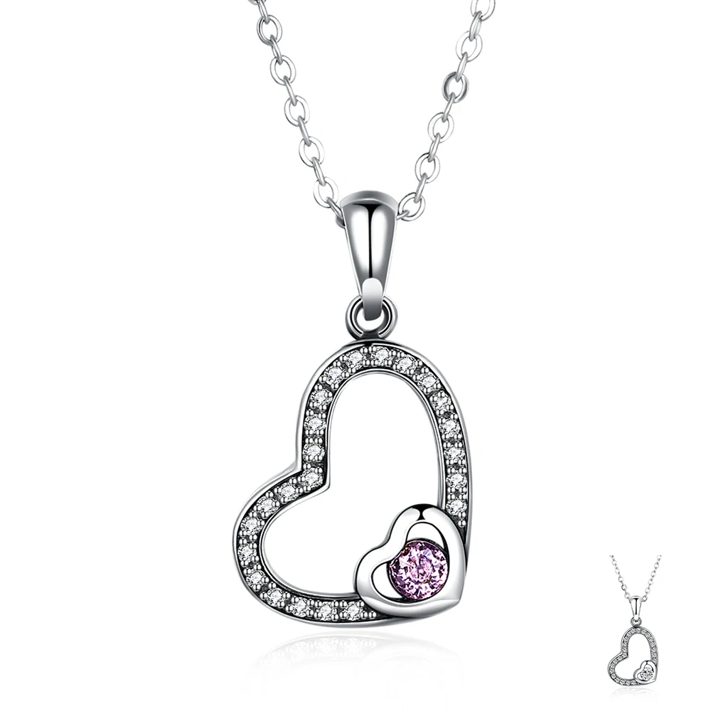 

SILVERHOO Romantic 925 Sterling Silver Pendant Necklaces Women Clear Zircon Personality Big And Small Love Necklace Jewelry