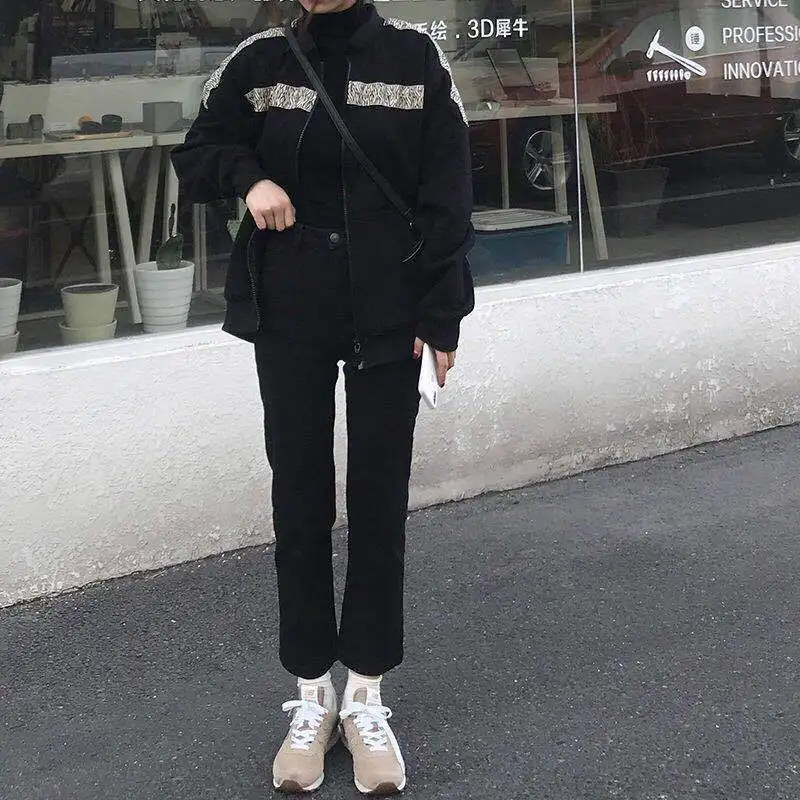

Jeans Women High Waist Black Denim Slim Straight Trousers Skinny Elegant Ankle-length Womens Plus Size Bf Ulzzang Female Ins New