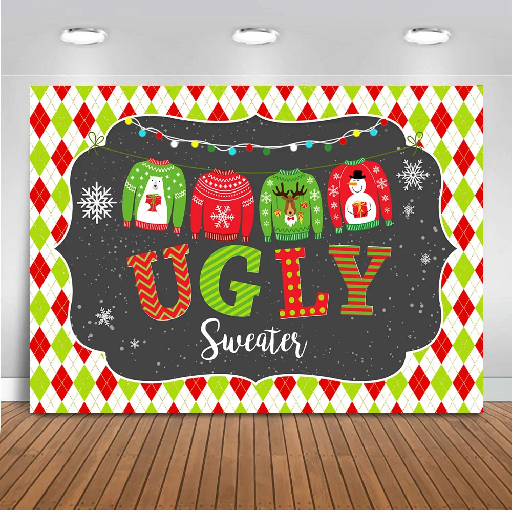 Winter Christmas Photography for Photo Studio Ugly Sweater Birthday Background Snow Colorful Happy New Year Backdrop Photocall |