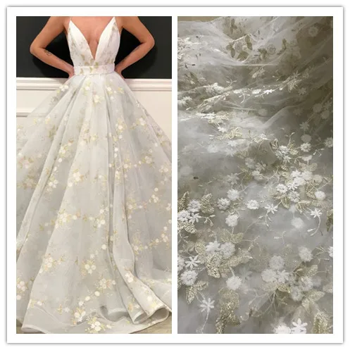 

good quality flower L-8984 embroidery french net lace fabric for party dress