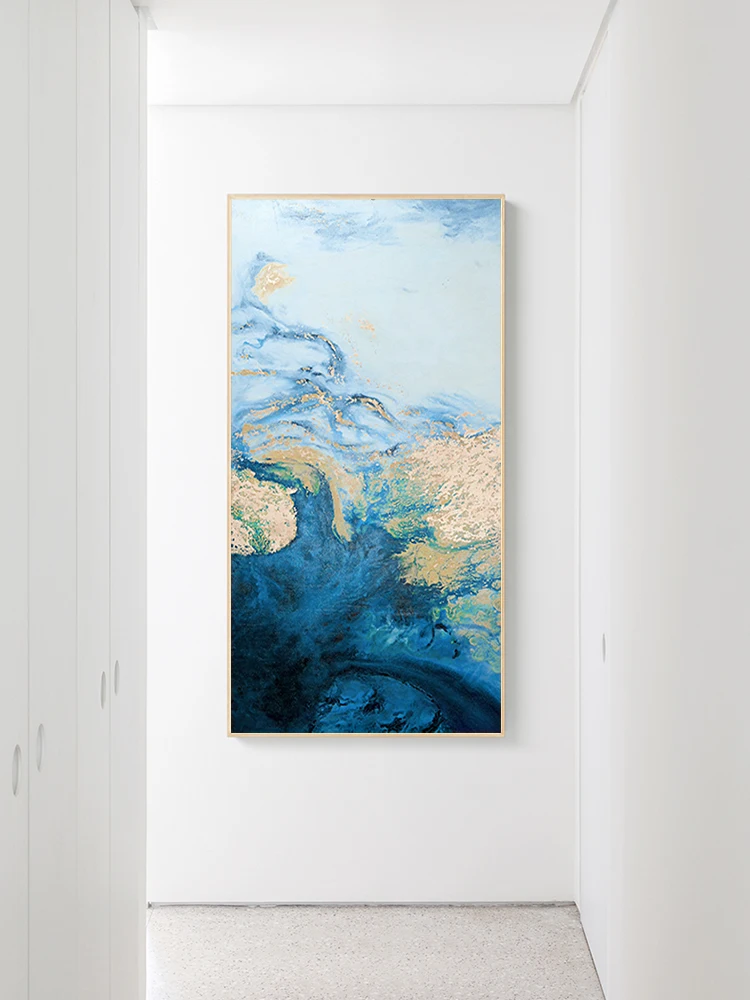 Абстрактный синий холст настенный художественный плакат и печать для гостиной