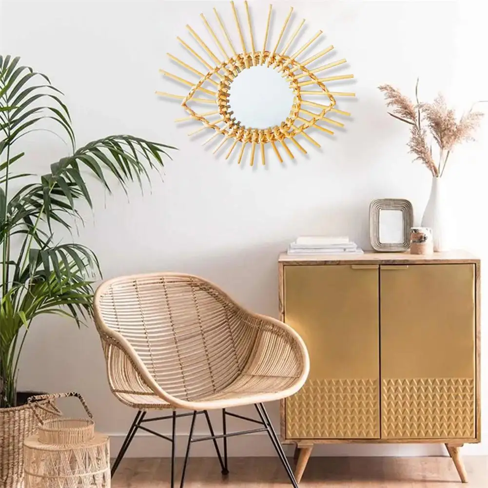 Креативное художественное ротанговое зеркало для украшения круглое Настенное