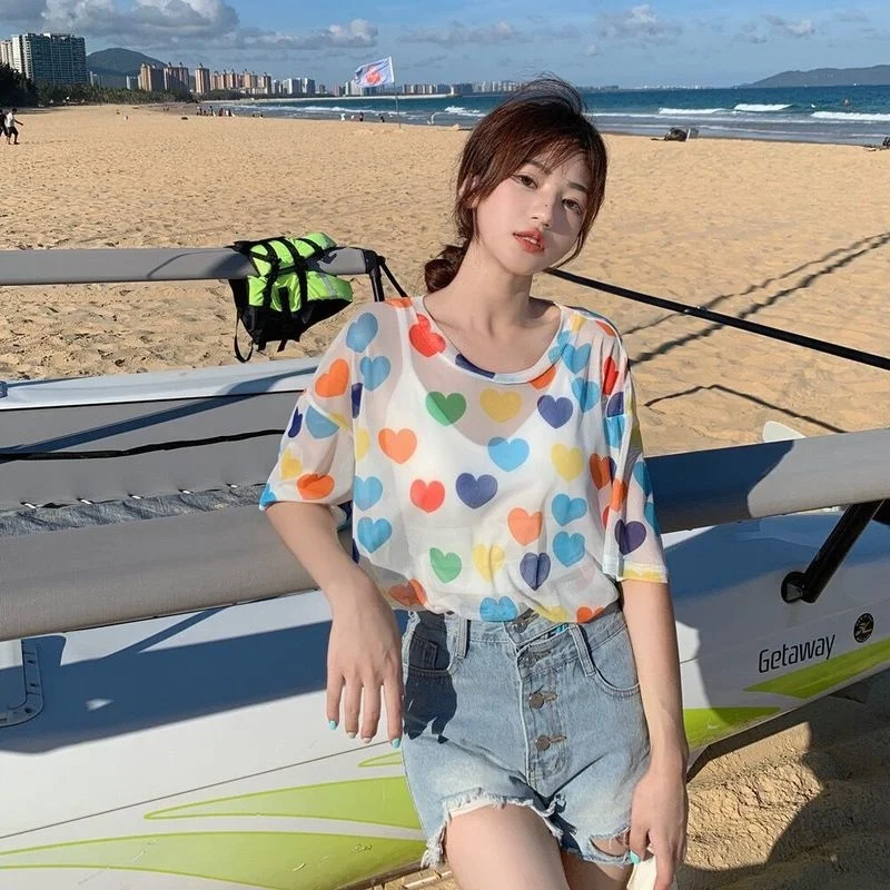 

Real Shot Sun Protection Short Sleeve T-shirt Women's Summer Thin Ice Silk