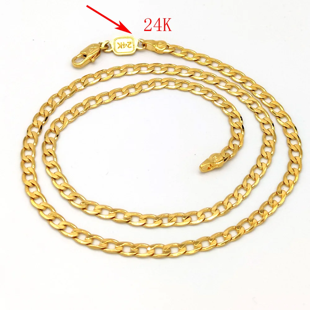 Solid 24 k Stamp Link Carat Gold GF Women's  Necklace Curb  Chain Birthday Valentine Gift Valuable 20" 50 * 4 MM images - 6