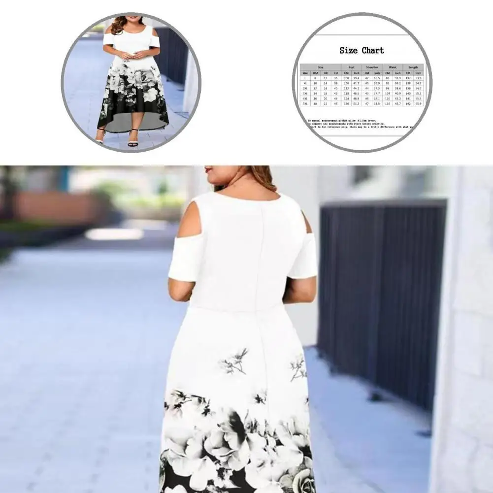 

Off Shoulder Summer Autumn Flower Print Irregular Hem Dress for Daily Wear