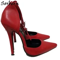 sorbern red genuine leather women pump shoes pointy toes ankle strap stilettos high heels 14cm 16cm custom colors