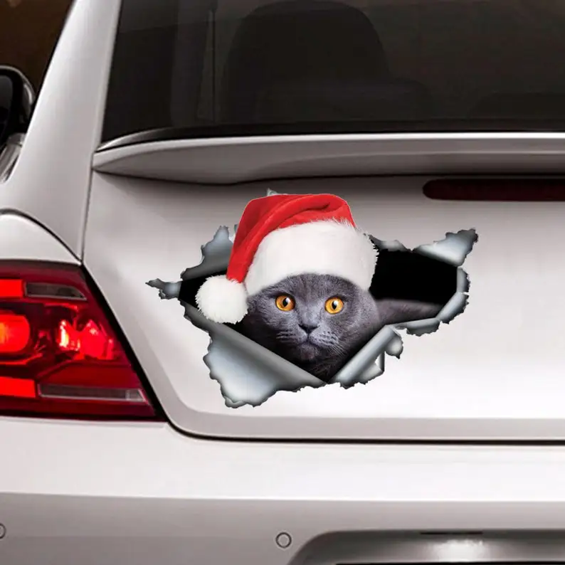 

Cat with Santa's hat sticker , Santa hat decoration, car sticker , British cat decal