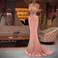 new elegant prom dresses sequined beads sweep train sleeveless strapless formal evening dress for women robe de soir%c3%a9e femme