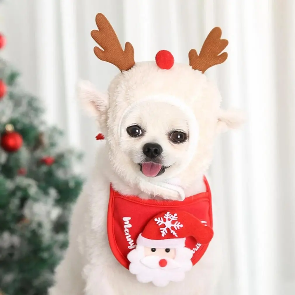 

Hot Newest Christmas Dress Up Pet Headdress Saliva Towel Christmas Hat Saliva Towel Dress Up Pet Supplies Fast Delivery