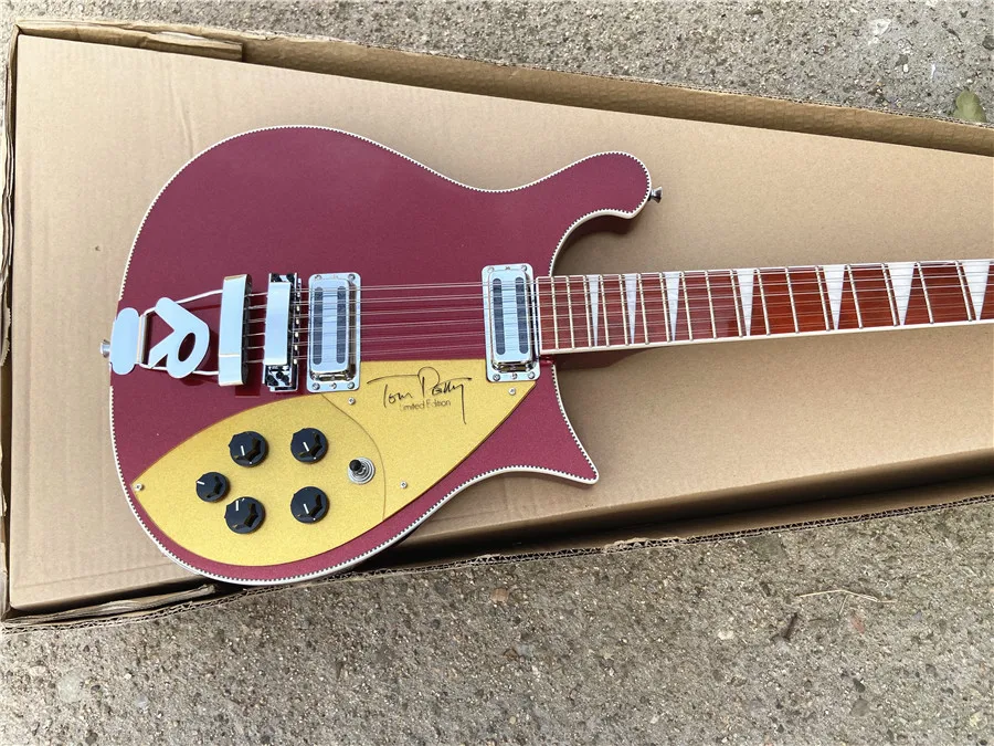 

Высокое качество 660 электрогитара 12-строка Металлические красный р мост золото защитной пластиной Бесплатная доставка